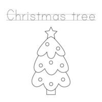Verfolgen Sie die Buchstaben und färben Sie den Weihnachtsbaum. Handschriftübungen für Kinder. vektor