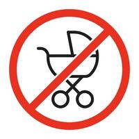 förbjuden inträde med sittvagn, linje tecken. symbol av pråm med bebis förbjuden. restriktion på ingång med bebis transport. vektor tecken