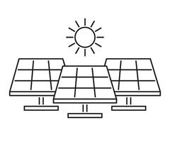 Solar- Panel Satz, akkumulieren Sonne Energie, Linie Symbol. Alternative elektrisch Generation von Sonnenlicht. Vektor Gliederung Illustration