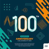 100:e årsdag firande logotyp med färgrik abstrakt geometrisk form y2k bakgrund vektor