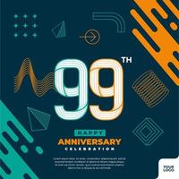 99 .. Jahrestag Feier Logo mit bunt abstrakt geometrisch gestalten y2k Hintergrund vektor