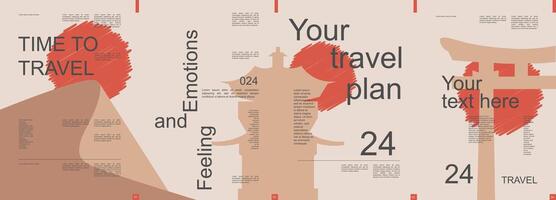 Reise modern Banner mit modisch minimalistisch Typografie Design. Poster Vorlagen mit China die Architektur und weltweit Sehenswürdigkeiten und Text Elemente zum Ferien Tour und Reisen. Vektor Illustration.