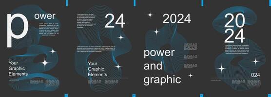 geometrisk modern baner med trendig minimalistisk typografi design. affisch mallar med dynamisk nät av fraktal rader i runda former och vågig former och text element på mörk. vektor illustration.