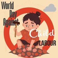 illustration av värld dag mot barn arbetskraft med barn arbetssätt för de förnödenheter av liv. barn hamring sten förbud tecken för kampanj mall vektor