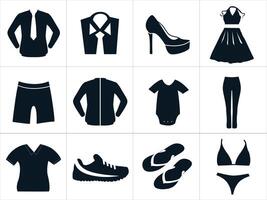 Kleidung Symbole einstellen auf Weiß Hintergrund. Herren und Damen Kleidung. Sandalen und Schuhe vektor