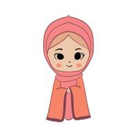 illustration söt vektor tecknad serie muslim , Lycklig, leende, söt, isolerat, chibi