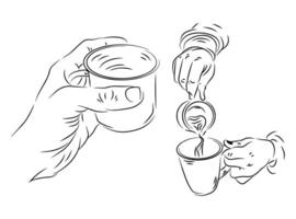 Linie Kunst Illustration von Barista Dienen ein Kaffee vektor