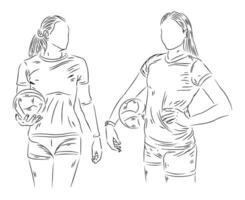 einstellen von Menschen spielen Volleyball Linie Kunst Illustration vektor