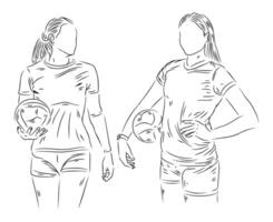 uppsättning av människor spelar volleyboll linje konst ilustration vektor