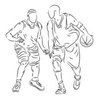 einstellen von Menschen spielen Basketball Linie Kunst Illustration vektor