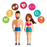 sportlich Frau und Mann zum Gesundheit bewusst Konzept vektor