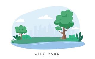 urban trädgård plats. stad parkera. landskap offentlig område för rekreation med träd och gräsmatta vektor
