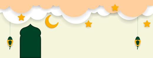islamic bakgrund med halvmåne, stjärnor, lykta och moln. vektor illustration