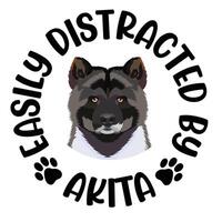 leicht abgelenkt durch Akita Hund Typografie t Hemd Design kostenlos Vektor