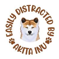 leicht abgelenkt durch Akita inu Hund Typografie t Hemd Design Profi Vektor