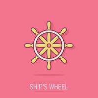 roder hjul ikon i komisk stil. navigera styra tecknad serie vektor illustration på isolerat bakgrund. fartyg kör stänk effekt företag begrepp.