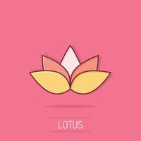 Lotus-Symbol im Comic-Stil. Blumenblattkarikatur-Vektorillustration auf weißem lokalisiertem Hintergrund. Geschäftskonzept für Blütenpflanzen-Splash-Effekt. vektor