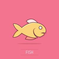 Fisch-Symbol im Comic-Stil. Meeresfrüchte-Cartoon-Vektorillustration auf weißem, isoliertem Hintergrund. Meerestier-Splash-Effekt-Geschäftskonzept. vektor