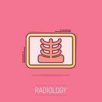 Röntgen Symbol im Comic Stil. Radiologie Karikatur Vektor Illustration auf isoliert Hintergrund. medizinisch Scan Spritzen bewirken Geschäft Konzept.