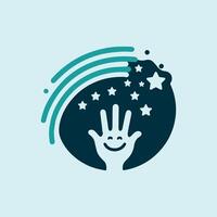 leende hand unge barn nå dröm stjärnor logotyp vactor illustration vektor