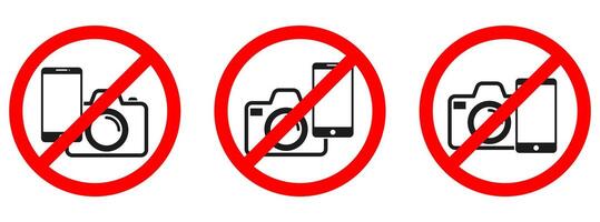 Telefon und Kamera verboten Vektor unterzeichnen. Nein Telefon, Nein Kamera Zeichen auf Weiß Hintergrund. einstellen von Nein Foto Zeichen isoliert
