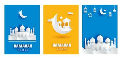 Ramadan kareem Gruß Karte Hintergrund. eid Mubarak Papier Kunst Banner Illustration Design. vektor