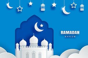 Ramadan kareem Gruß Karte Hintergrund. eid Mubarak Papier Kunst Banner Illustration Design. vektor