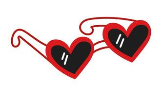 solglasögon i de form av klotter hjärtan i röd och svart färger. en platt vektor kontur objekt för älskare. hjärtans dag, retro objekt för syn. isolerade bricka med röd ram och svart glas