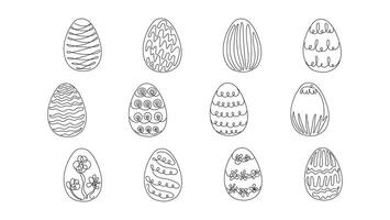uppsättning av påsk ägg med en mönster. kontinuerlig ett linje teckning. vektor illustration på vit bakgrund. minimalistisk. design element. idealisk för ikon, logotyp, skriva ut, påsk dekoration, färg bok