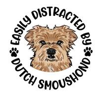 leicht abgelenkt durch Niederländisch Smoushond Hund Typografie T-Shirt Design kostenlos Vektor