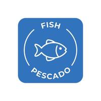 einfach isoliert Vektor Logo Abzeichen Zutat Warnung Etikett. bunt Allergene Symbole. Essen Intoleranz Fisch. geschrieben im Spanisch und Englisch
