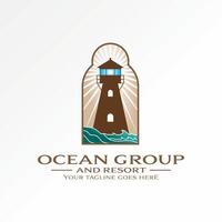 Logo Design Grafik Konzept kreativ abstrakt Prämie Symbol Vektor Lager Leuchtturm mit Strahlen hinter auf Schlüssel Loch. verbunden zu Zuhause Matrose Strand Insel