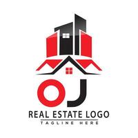 oj echt Nachlass Logo rot Farbe Design Haus Logo Lager Vektor. vektor