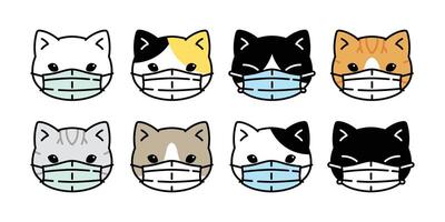Katze Vektor Gesicht Maske covid19 Kätzchen Corona Virus Uhr 25 Symbol Kopf Logo Haustier Symbol Charakter Karikatur Gekritzel Illustration Design