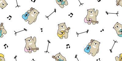 Björn sömlös mönster polär gitarr vektor bas ukulele teddy tecknad serie scarf isolerat bricka bakgrund upprepa tapet illustration klotter design