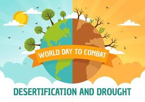 Welt Tag zu Kampf Desertifikation und Dürre Vektor Illustration mit drehen das Wüste in fruchtbar Land und Weiden im Natur eben Hintergrund