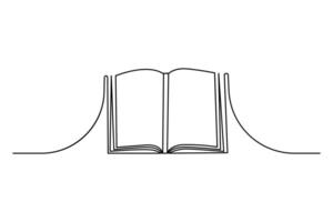 kontinuierlich eine Linie öffnen Buch mit fliegend Seiten Kunst und Welt Buch Tag lehrreich Wissen Konzept Gekritzel Vektor Illustration