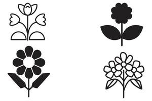 blomma svart silhuett ikoner vektor uppsättning