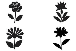 blomma svart silhuett ikoner vektor uppsättning