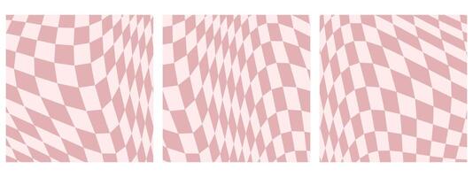 einstellen von Platz abstrakt Hintergrund mit psychedelisch groovig Schachbrett Design im 1970er Jahre Hippie retro Stil. ein Vektor Muster bereit zum verwenden, Rosa Farbe Palette