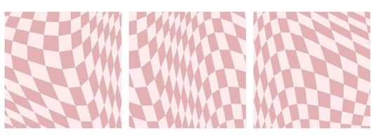 uppsättning av fyrkant abstrakt bakgrund terar psychedelic häftig checkerboard design i 1970-talet hippie retro stil. en vektor mönster redo för använda sig av, rosa Färg palett