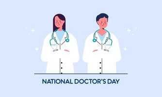 glücklich National Arzt Tag Hand gezeichnet eben Design Illustration. danken Sie Ärzte und Krankenschwestern vektor