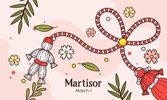 Hand gezeichnet Illustration von Frühling Symbole martisor vektor