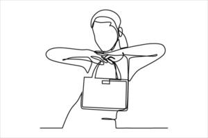 kontinuerlig linje vektor illustration design av kvinna innehav väska