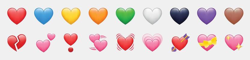 hjärta Färg uppsättning ikoner vektor illustrationer. uppsättning av hjärtan i annorlunda färger och typer