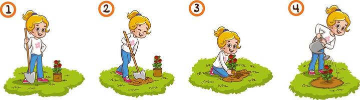 Vektor Illustration von Kinder Pflanzen Bäume im das Garten