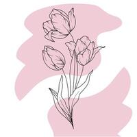 Tulpen Linie Zeichnung. schwarz und Weiß Blumen- Blumensträuße. Blume Färbung Buchseite. Blumen- Linie Kunst. fein Linie Tulpen Illustration. Hand gezeichnet Blumen. botanisch Färbung. Hochzeit Einladung Blumen vektor