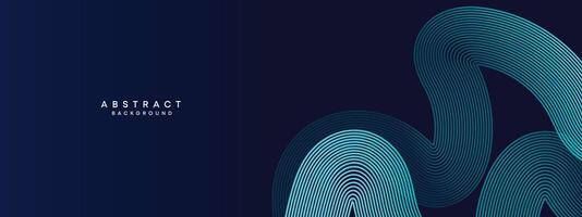 abstrakt dunkel Marine Blau winken Kreise Linien Technologie Hintergrund. modern Blau Gradient mit glühend Linien glänzend geometrisch gestalten und Diagonale, zum Broschüre, Abdeckung, Poster, Banner, Webseite, Header vektor