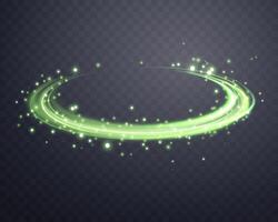 lysande grön magi ringar. dynamisk orbital blossa halo ringa. neon realistisk energi susa virvla runt. abstrakt ljus effekt. vektor illustration.