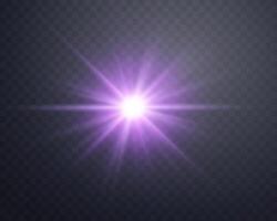 lila Sonnenlicht Linse aufflackern, Sonne Blitz mit Strahlen und Scheinwerfer. glühend platzen Explosion vektor